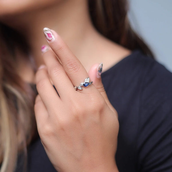 Silver Sapphire Bloom Vine Ring - tassyasilver.com