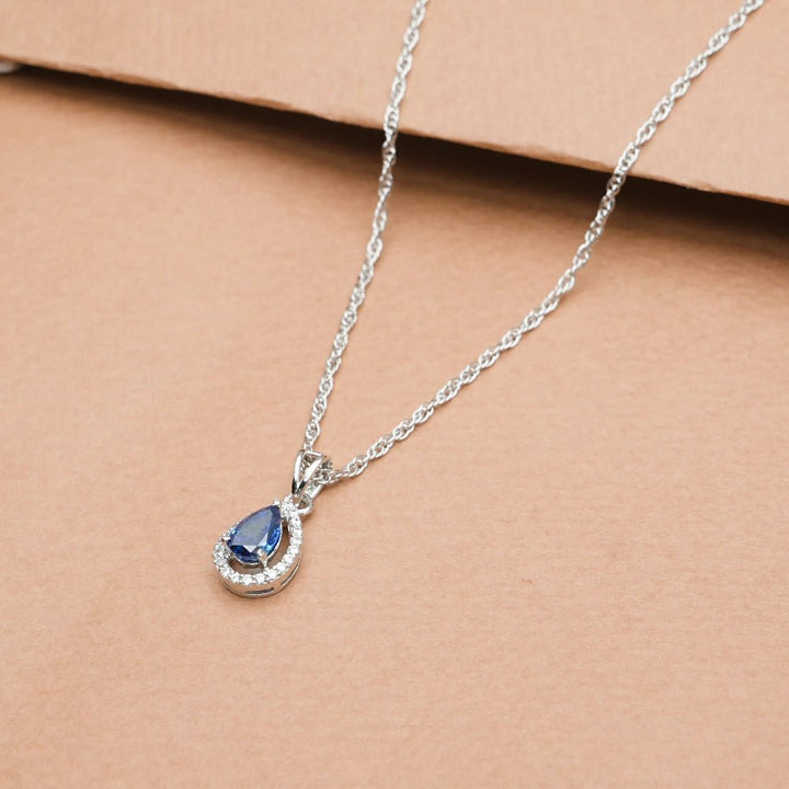 Silver Sapphire Drop Chain Pendant - tassyasilver.com