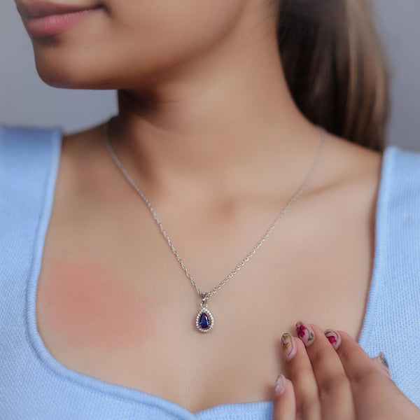 Silver Sapphire Drop Chain Pendant - tassyasilver.com