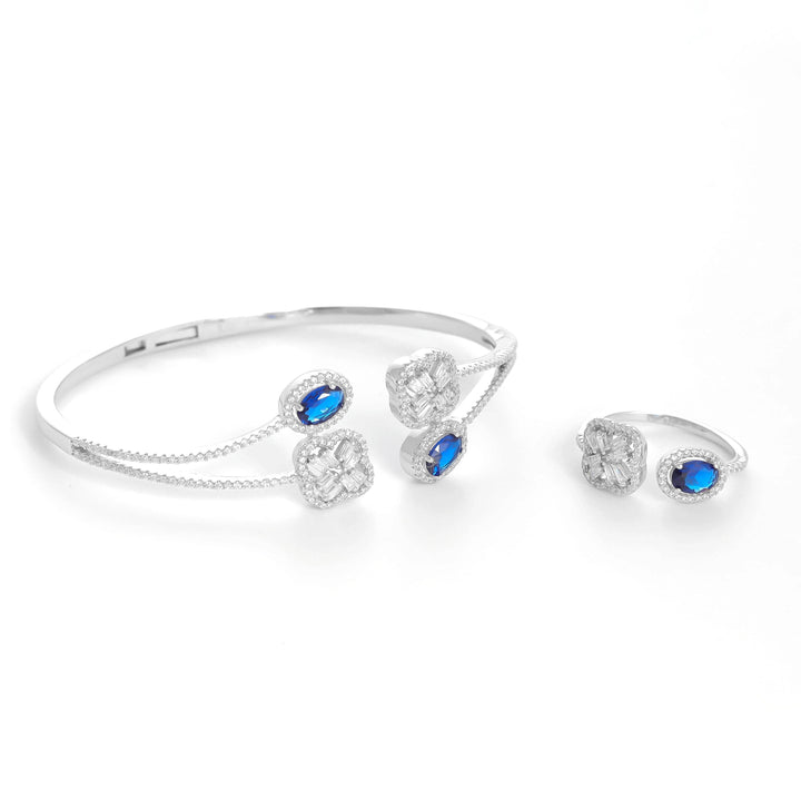 Silver Sapphire Symphony Diamond Bracelet with Ring Set - tassyasilver.com