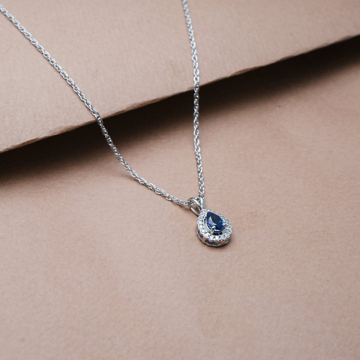 Silver Sapphire Teardrop Chain pendant - tassyasilver.com