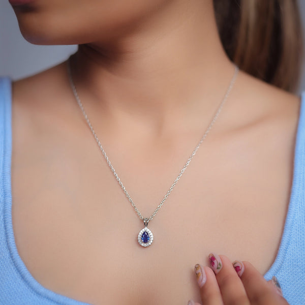 Silver Sapphire Teardrop Chain pendant - tassyasilver.com