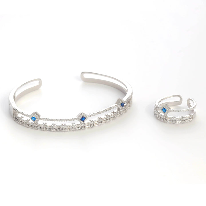 Silver Serene Sapphire Charm Bracelet with Ring Set - tassyasilver.com