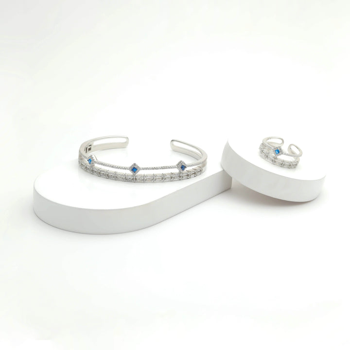Silver Serene Sapphire Charm Bracelet with Ring Set - tassyasilver.com