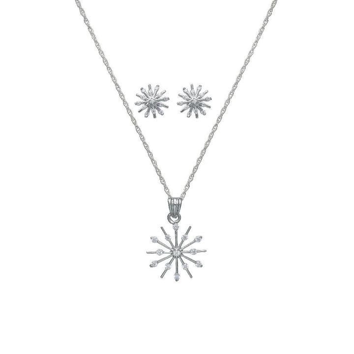 Silver Snowburst Chain Pendant Studs - tassyasilver.com