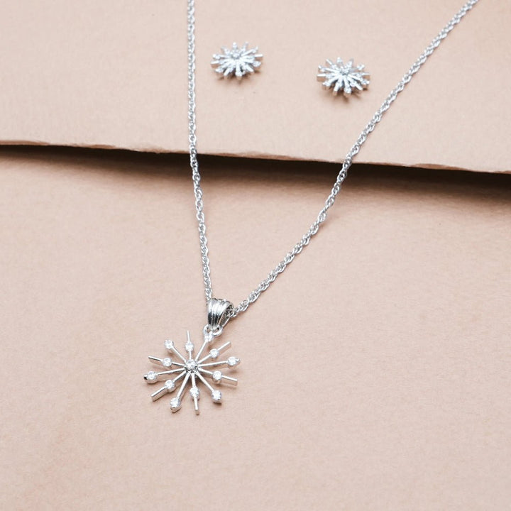 Silver Snowburst Chain Pendant Studs - tassyasilver.com