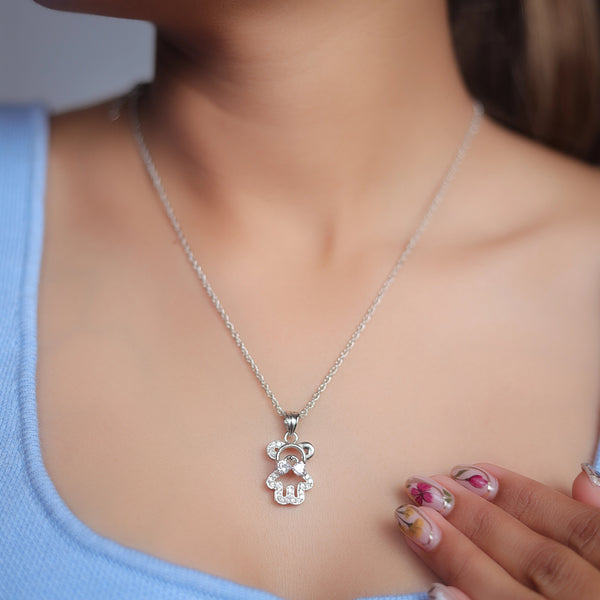 Silver Sparkle Bear Chain Pendant - tassyasilver.com