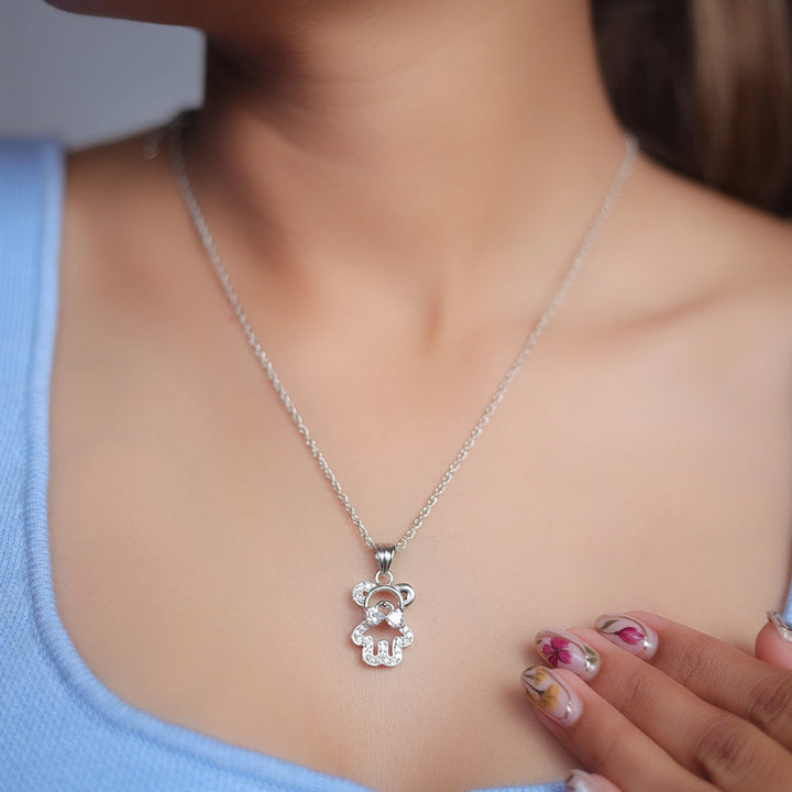 Silver Sparkle Bear Chain Pendant - tassyasilver.com