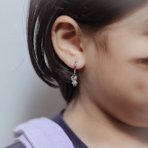 Tassya Silver sparkle bear hoop earrings in 925 sterling silver