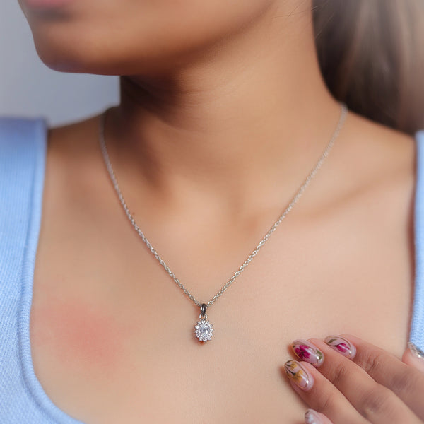 Silver Sparkle Halo Chain Pendant - tassyasilver.com