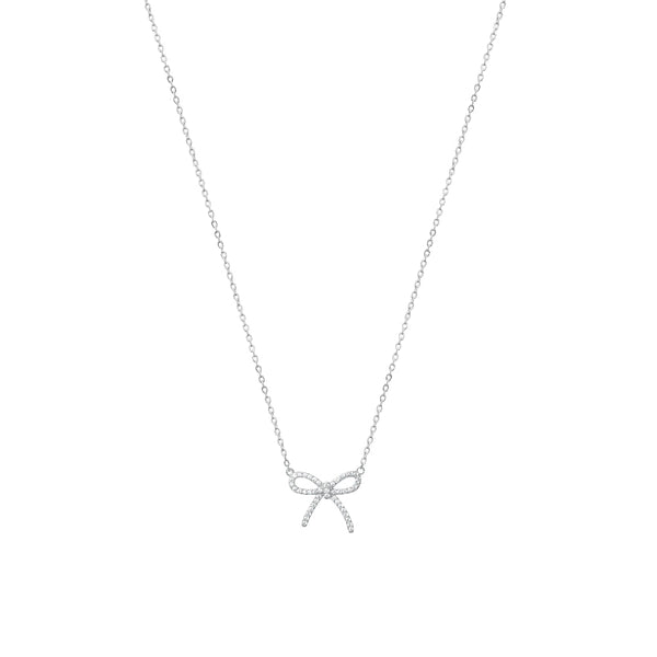 925 Silver Tiny Sparkling Bow Chain Pendant