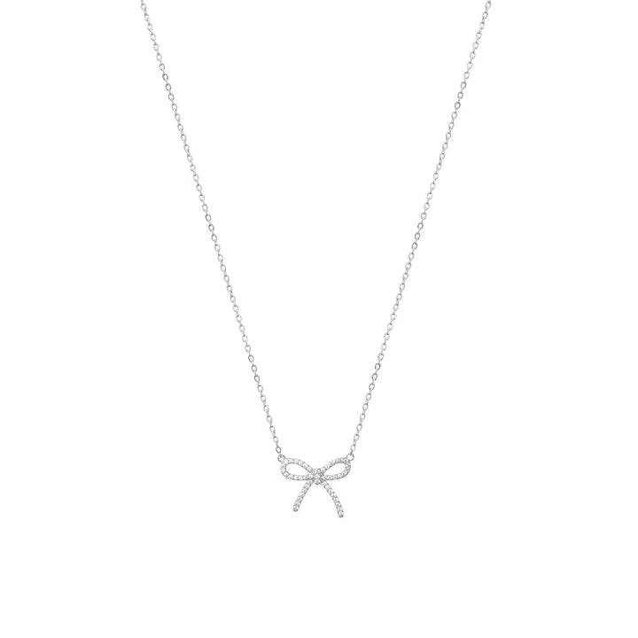 Silver Sparkling Bow Chain Pendant - tassyasilver.com