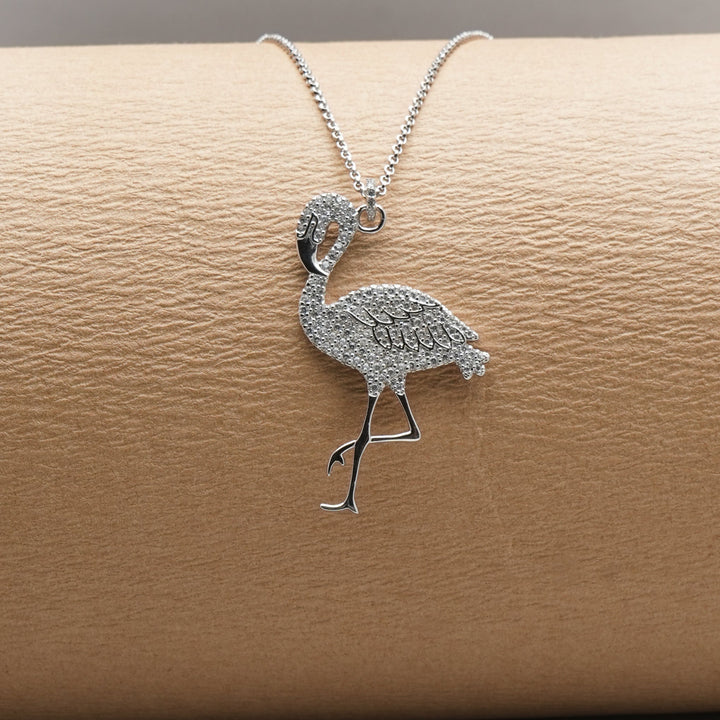 Silver Sparkling Flamingo Chain Pendant - tassyasilver.com