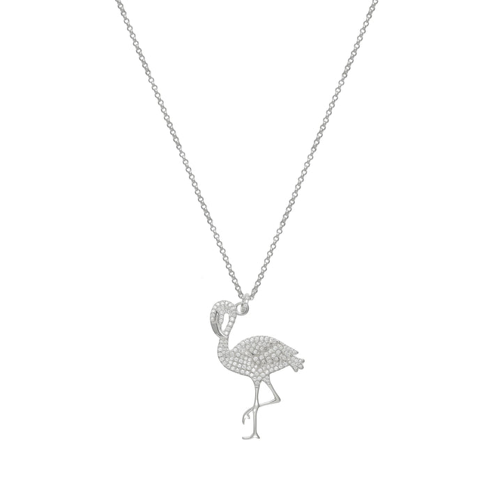 Silver Sparkling Flamingo Chain Pendant - tassyasilver.com