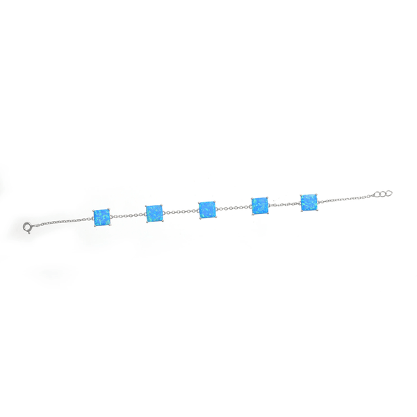 Silver Squared Link Opal Bracelet - tassyasilver.com