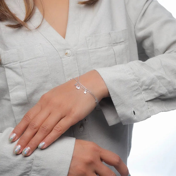Tassya Silver Starlit Charm Bracelet in 925 sterling silver.