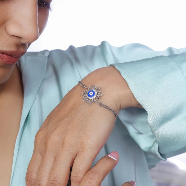 Silver Sunbeam Evil Eye Bracelet - tassyasilver.com