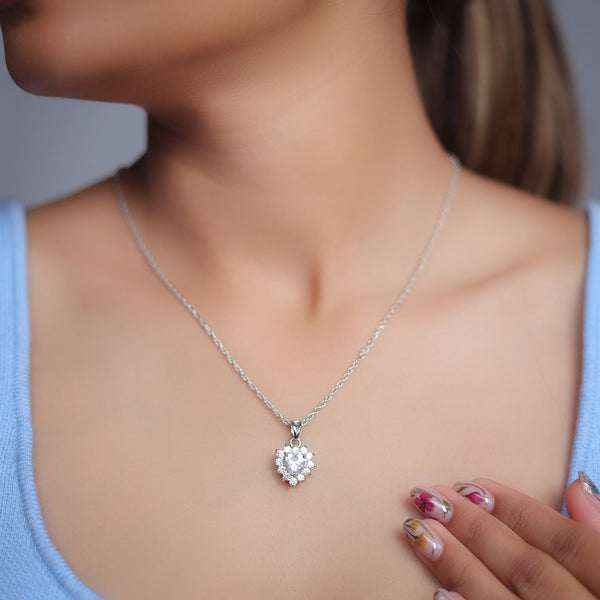 Tassya Silver Sunburst Heart Chain Pendant in 925 sterling silver.