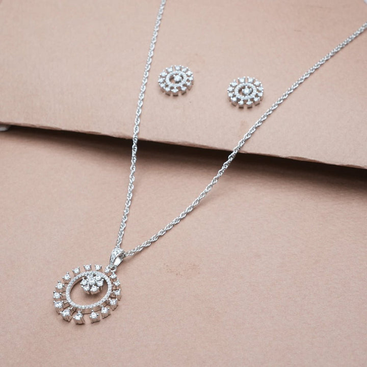 Silver Sunflare Radiance Chain Pendant Studs - tassyasilver.com