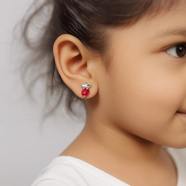 Silver Swan with Red Ruby Earrings - tassyasilver.com
