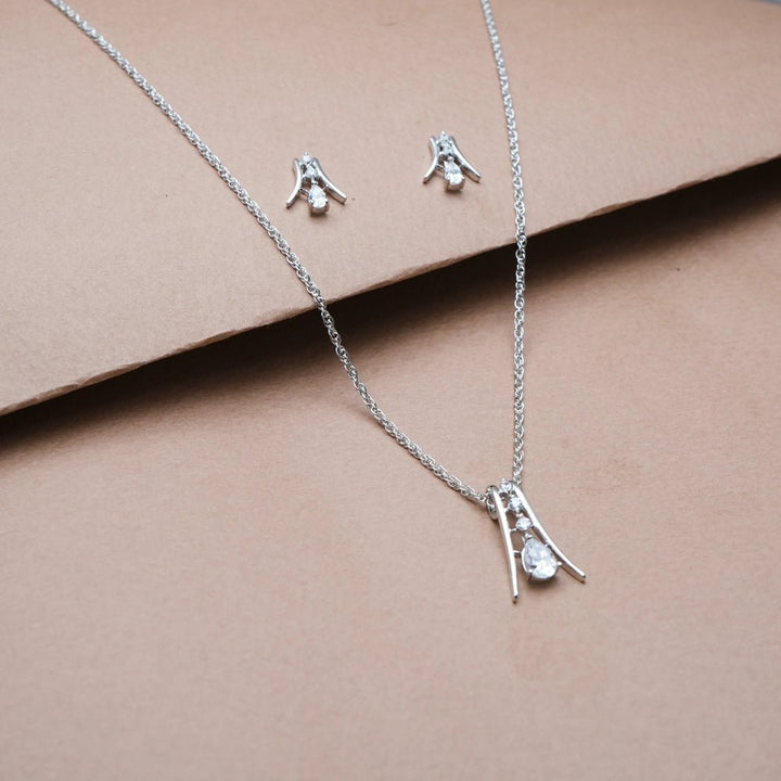 Silver Teardrop Drop Chain Pendant Studs - tassyasilver.com