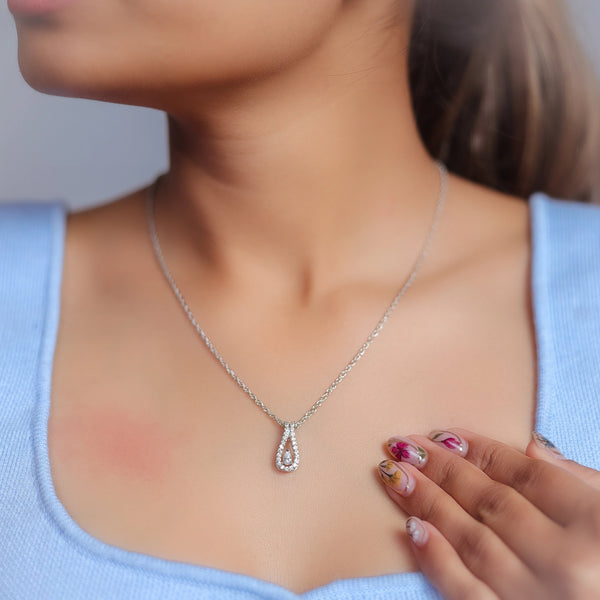 Silver Teardrop Halo Chain Pendant - tassyasilver.com
