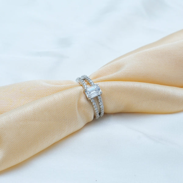 925 Silver Twin Band Baguette Ring