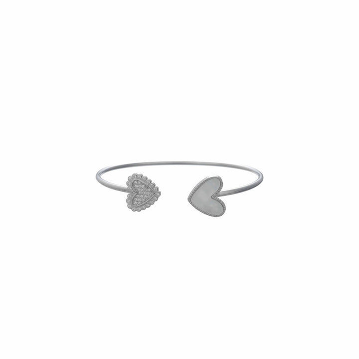 Silver Twin Hearts Open Cuff Kada - tassyasilver.com
