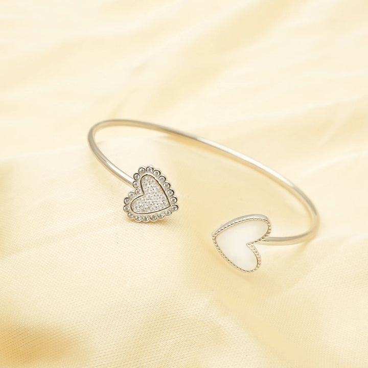 Silver Twin Hearts Open Cuff Kada - tassyasilver.com