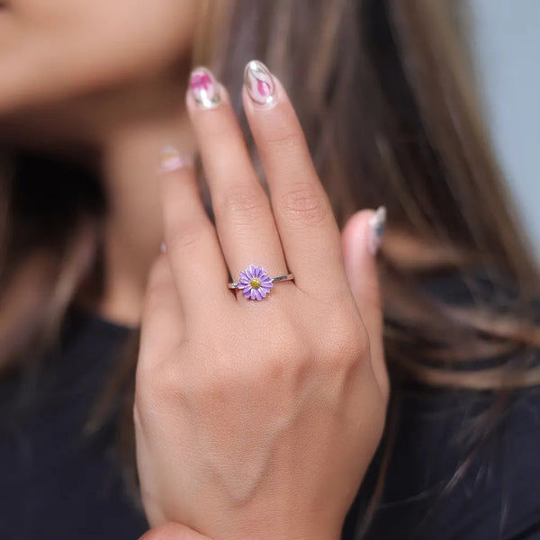 925 Silver Violet Bloom Floral Ring