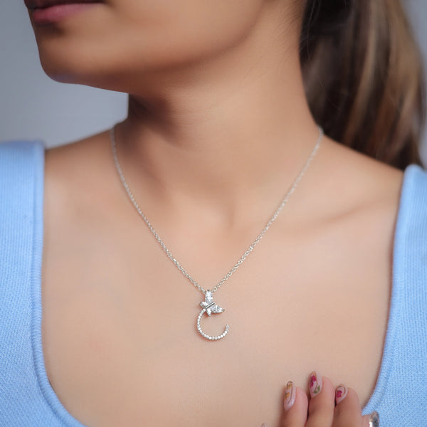 Silver White Crescent Bloom Chain Pendant - tassyasilver.com