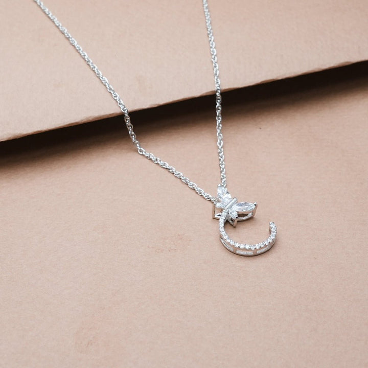 Silver White Crescent Bloom Chain Pendant - tassyasilver.com