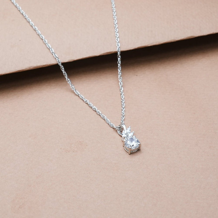 Silver White Crystal Bloom Chain Pendant - tassyasilver.com