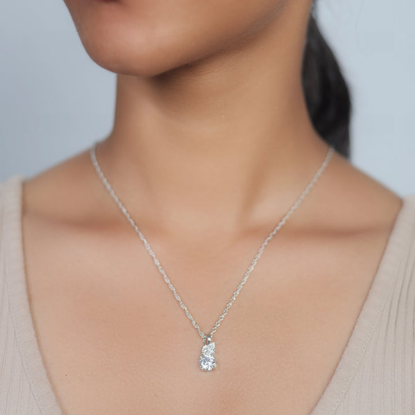 Silver White Crystal Bloom Chain Pendant - tassyasilver.com