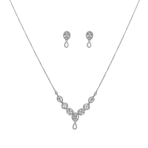 Silver White Stone Necklace Set - tassyasilver.com