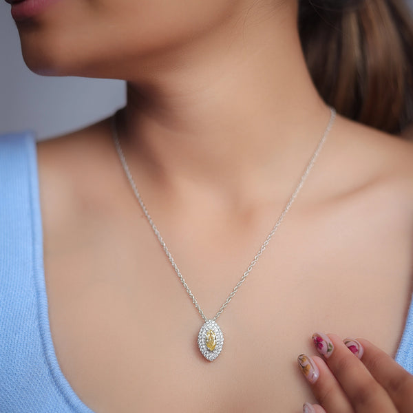 Silver Yellow Marquise Glow Chain Pendant - tassyasilver.com