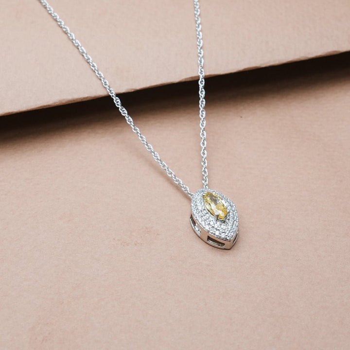 Silver Yellow Marquise Glow Chain Pendant - tassyasilver.com