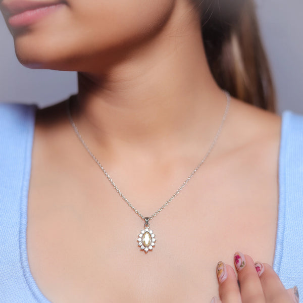 Silver Yellow Marquise Halo Chain pendant - tassyasilver.com