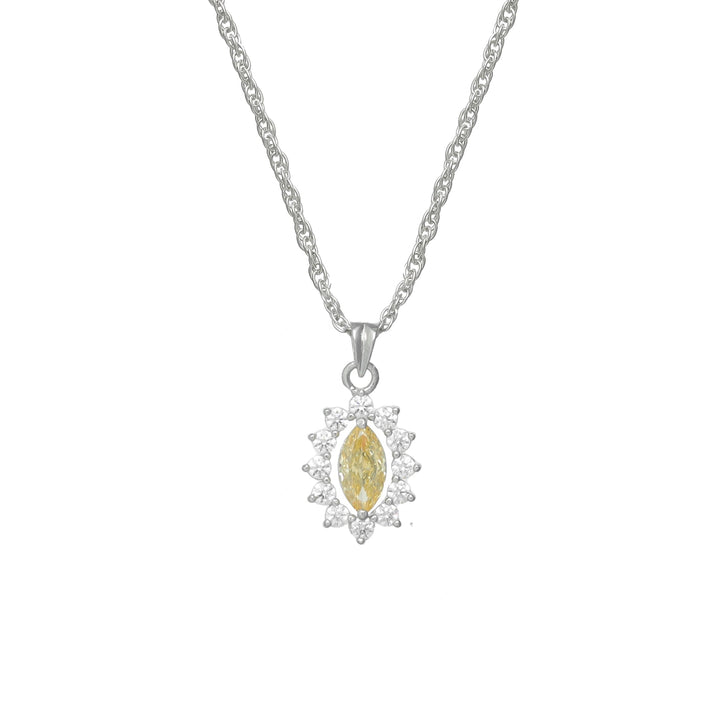 Silver Yellow Marquise Halo Chain pendant - tassyasilver.com