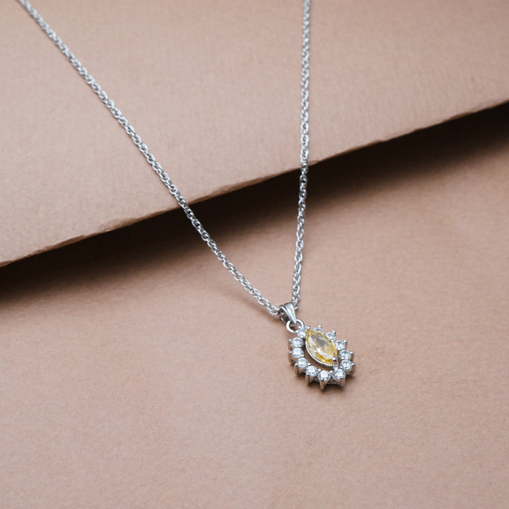 Silver Yellow Marquise Halo Chain pendant - tassyasilver.com