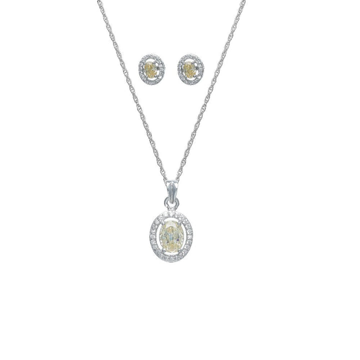Silver Yellow Oval Halo Chain Pendant Studs - tassyasilver.com