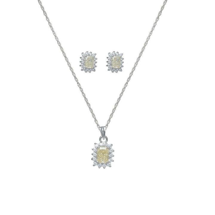 Silver Yellow Sunburst Halo Chain Pendant Studs - tassyasilver.com