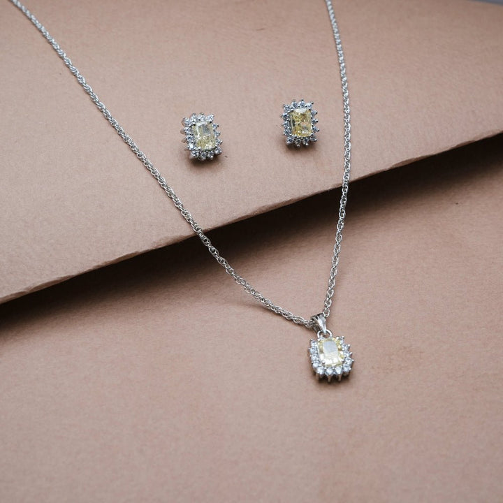 Silver Yellow Sunburst Halo Chain Pendant Studs - tassyasilver.com