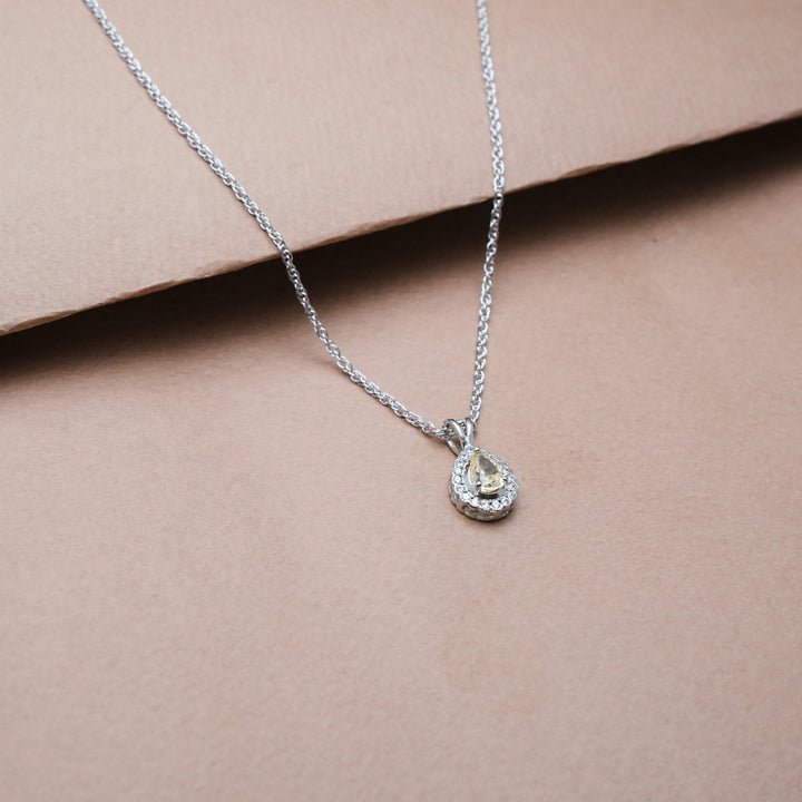 Silver Yellow Teardrop Halo Chain pendant - tassyasilver.com