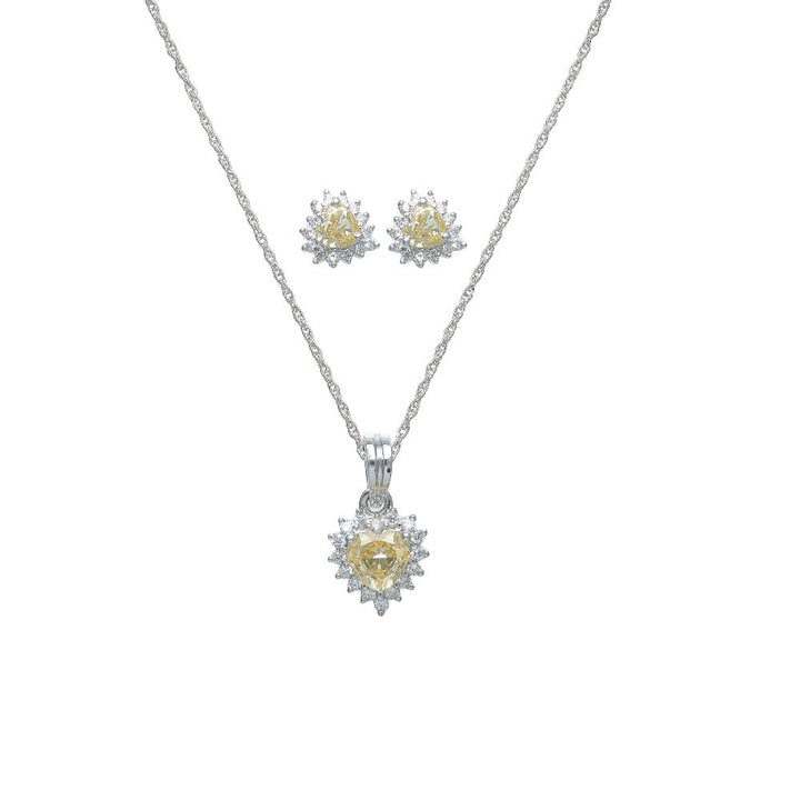 Silver Yellow Trillion Sunburst Chain Pendant Studs - tassyasilver.com