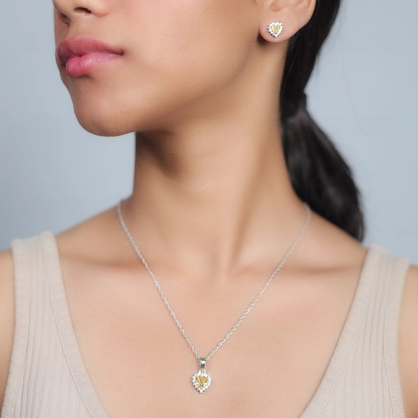 Silver Yellow Trillion Sunburst Chain Pendant Studs - tassyasilver.com