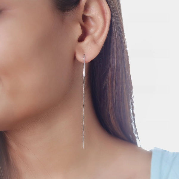 Tassya Silver Sleek Silver sterling silver threader drop earrings