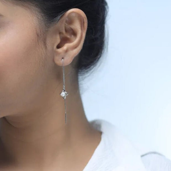 Tassya Silver Snow Pearl sterling silver threader earrings with pearl