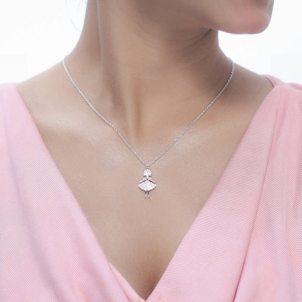 Tassya Silver Sparkling Ballerina sterling silver chain pendant