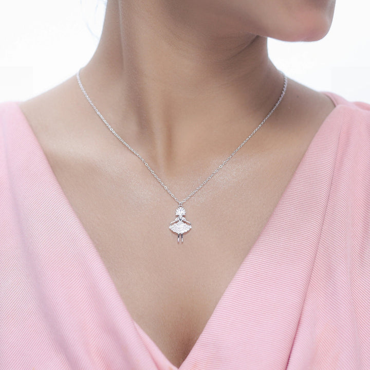 Tassya Silver Sparkling Ballerina sterling silver chain pendant
